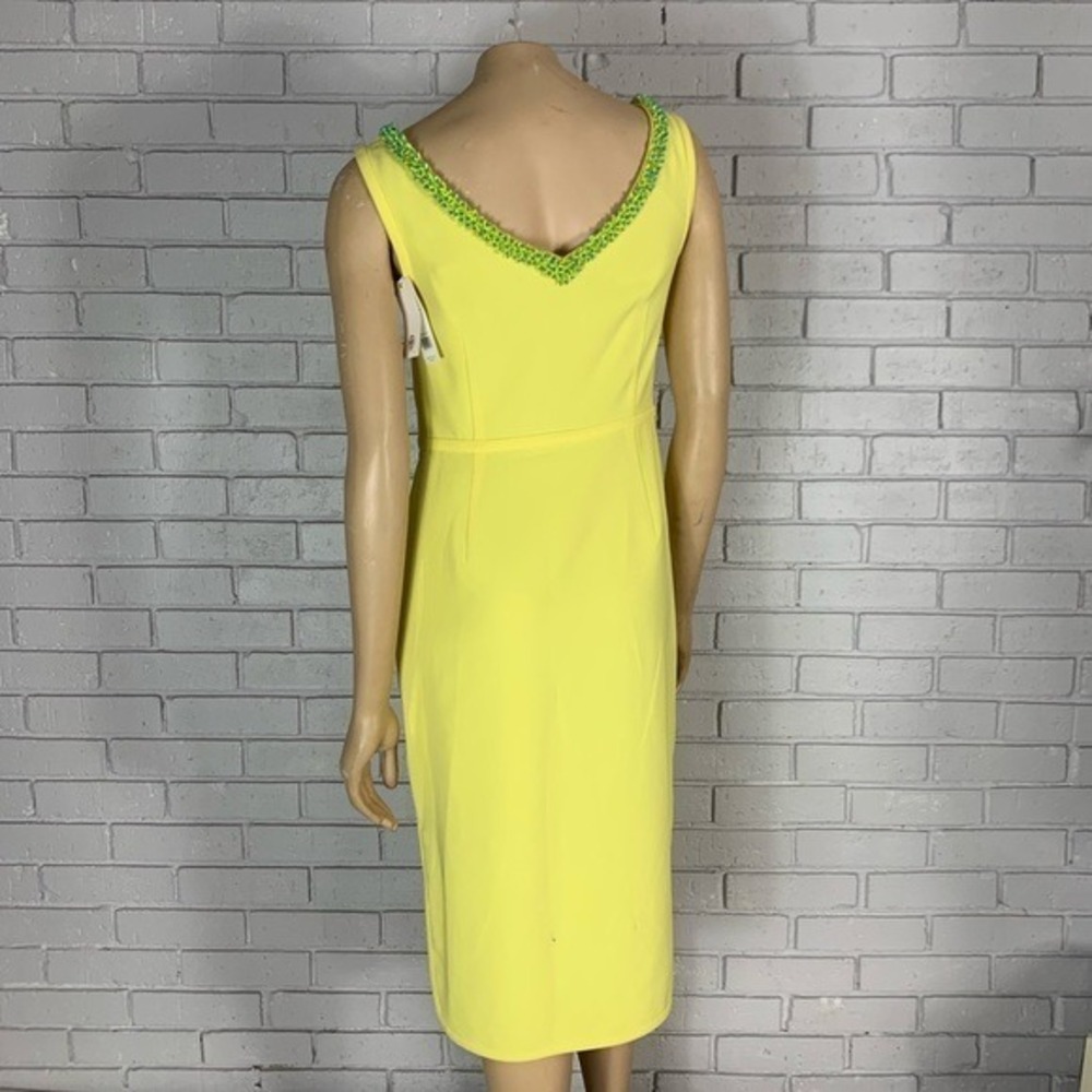 Tory Burch Yellow Portia Beaded V-Neck Sleeveless Sheath Dress NWT Sz 4 - Picture 7 of 9